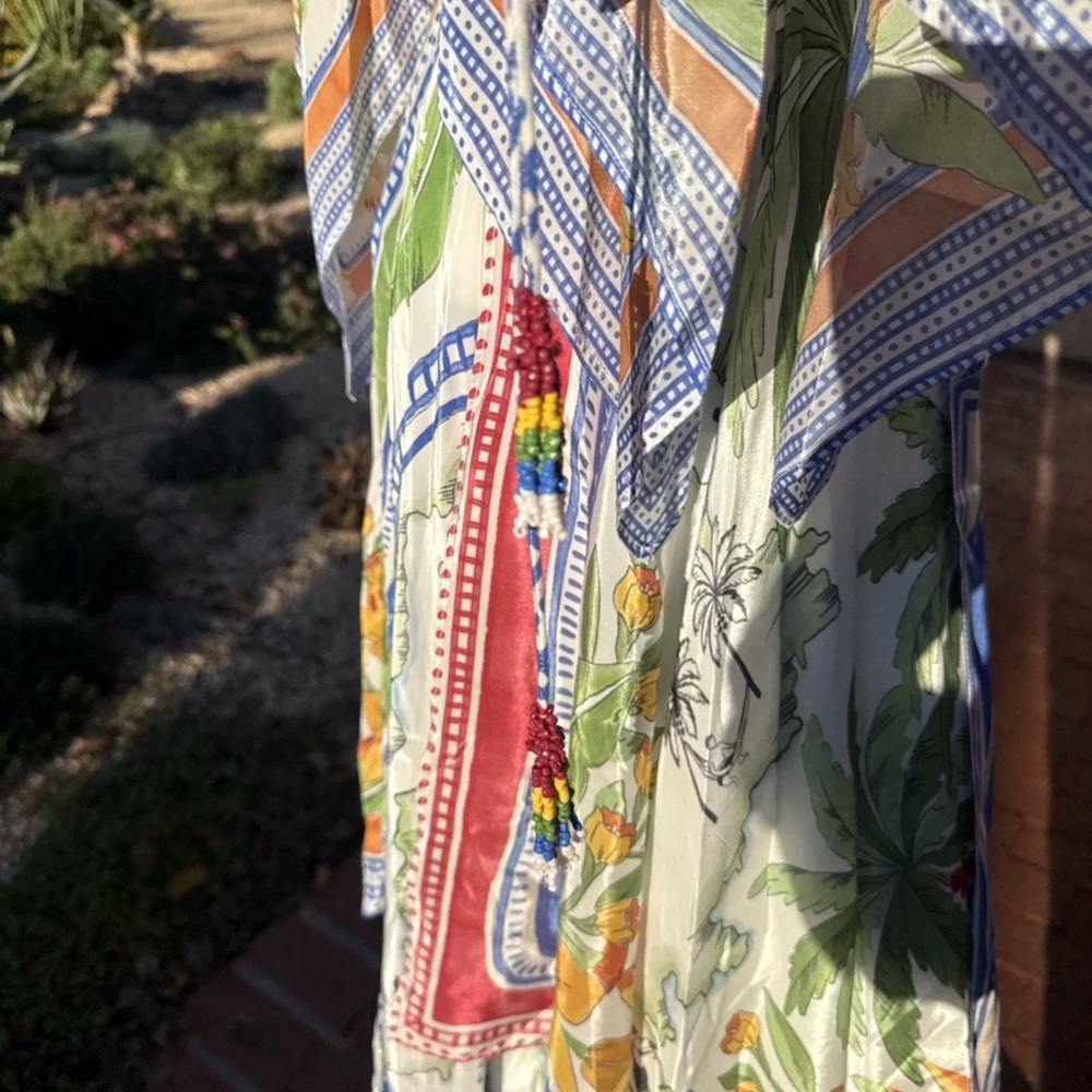 FARM Rio Floral Patchwork Wrap Dress in White, Yellow, Blue & Red - Picture 4 of 13